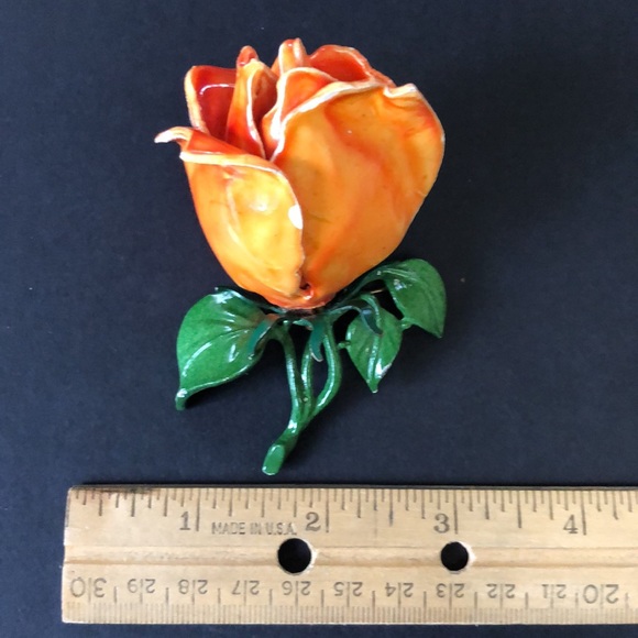 Vintage Painted Metal Rose Flower Brooch Enamel Antique - Picture 7 of 9